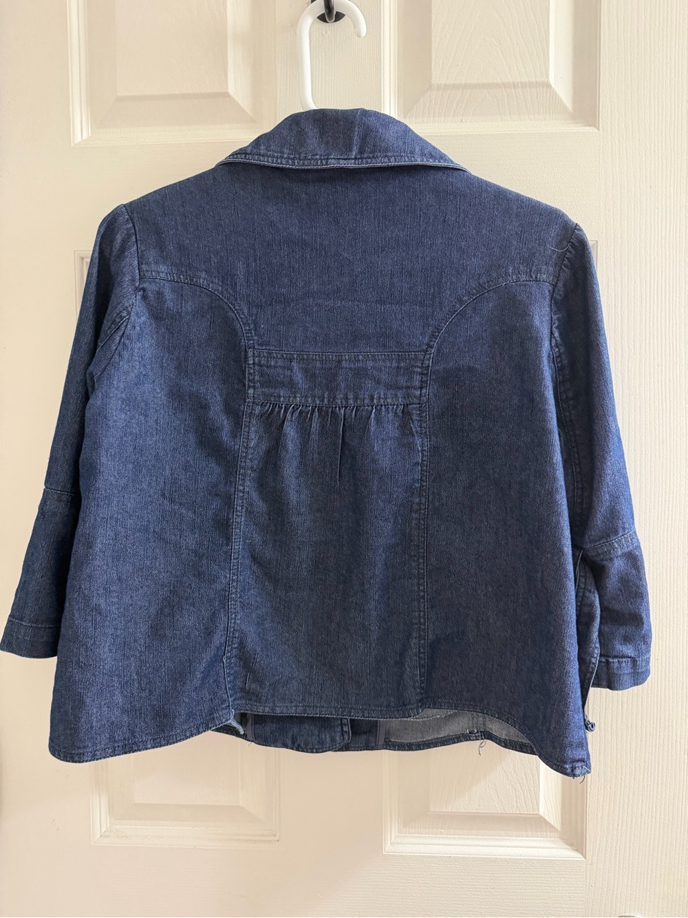 Sandro Paris Dark Blue Denim Jacket Shirt Bow Sleeve Detail Small S - Picture 4 of 4